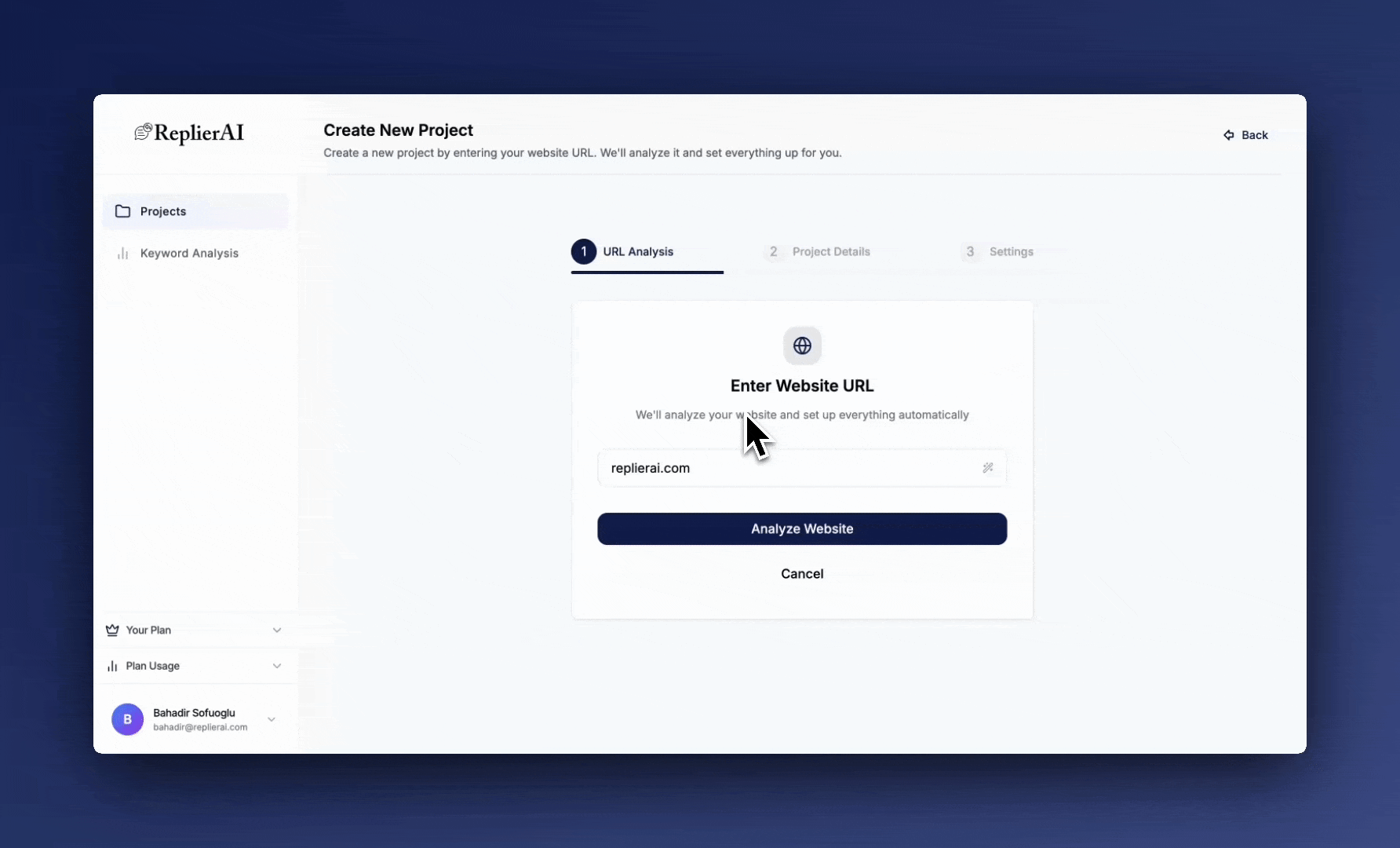 Enter Your Website URL tutorial